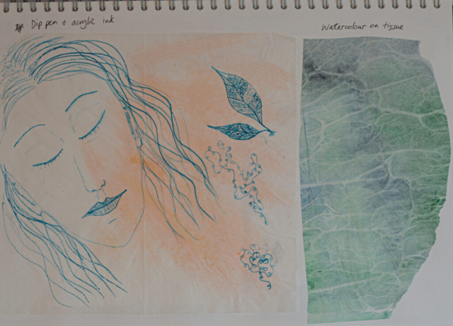 Are blue and green the best colour palette for depicting meditation? Leaf fractals work well drawn with dip pen and ink.